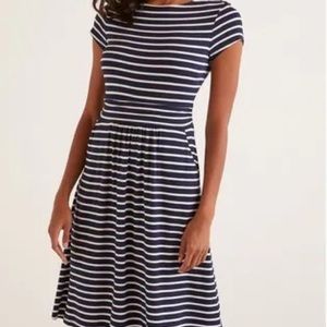 Boden Amelie Navy White Stripe Jersey Dress